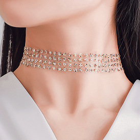 Chic and Versatile Netted Choker with Sparkling Rhinestones for a Cool Minimalist Look