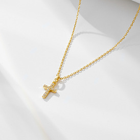 Minimalist European and American Cross Sterling Silver Necklace - High-end Lock Collar Chain