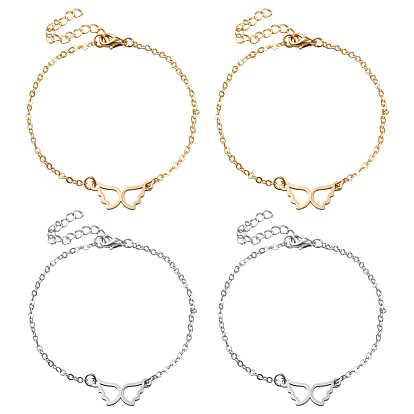 4 шт. 2 цвета 304 браслеты из нержавеющей стали с звеньями-крылышками, браслеты-цепочки для женщин