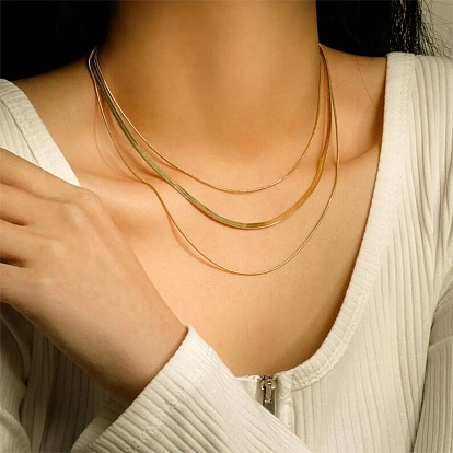 304 Stainless Steel Snake Chains 3 Layer Necklace for Women
