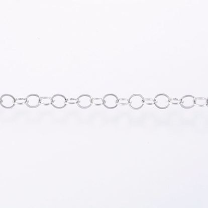 Ion Plating(IP) Handmade 304 Stainless Steel Cable Chains, Soldered, with Spool, Flat Oval
