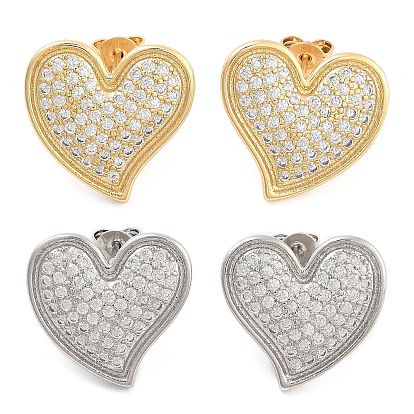 Серьги-гвоздики из латуни с паве из кубического циркония, сердце
