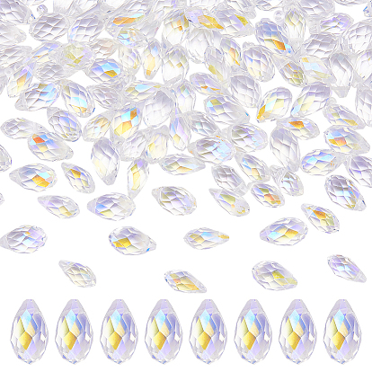 133 шт. 2 стили гальванических прозрачных стеклянных бусин, слеза, граненые, Топ пробуренной, с покрытием AB цвета