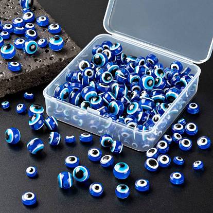 6 Style Resin Beads, Flat Round & Round with Evil Eye