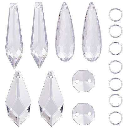 Jewelry Making Finding Kit,Including  Kite & Bullet & Teardrop & Octagon Acrylic Pendants & Link Connector, Brass Split Rings