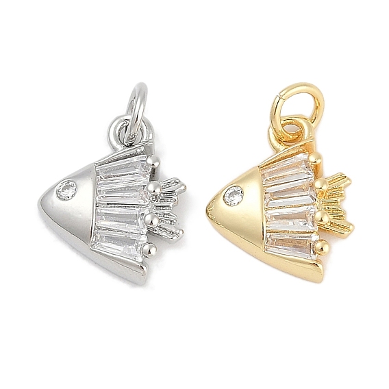 Латунные микро проложить кубического циркония подвески, рыбы прелести, без свинца и без кадмия, долговечный, стойки покрытие, с целью перехода в кольце