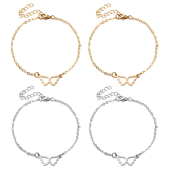 4 шт. 2 цвета 304 браслеты из нержавеющей стали с звеньями-крылышками, браслеты-цепочки для женщин