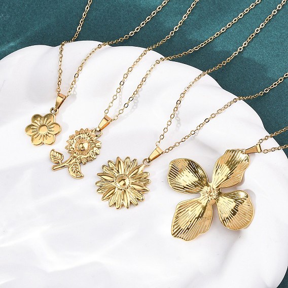 304 из нержавеющей стали кулон ожерелья из цветов, ионное покрытие (ip)