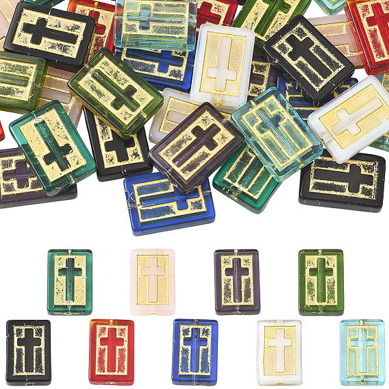 36 шт 9 цвета бусины лэмпворк ручной работы, прямоугольник с крестом, золотой металл обвитыми