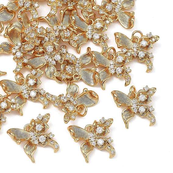 SHEGRACE Brass Pave Clear Cubic Zirconia Pendants, Butterfly Charms, Cadmium Free & Nickel Free & Lead Free, Long-Lasting Plated