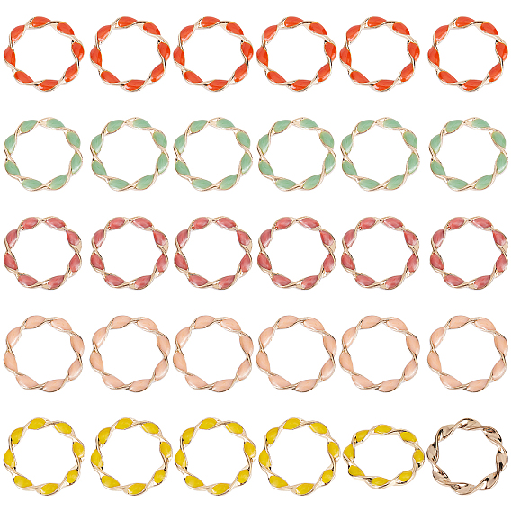 30Pcs 5 Style Eco-Friendly Alloy Enamel Linking Rings, Twisted