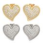 Brass Pave Cubic Zirconia Stud Earrings, Heart