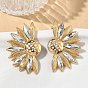 304 Stainless Steel Enamel Stud Earrings for Women, with Glass, Flower