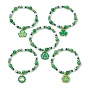 5 шт. 5 стили тематика день святого патрика натуральный окрашенный желтый нефрит и стеклянные бусины эластичные браслеты, шкентеля сплава с эмалью, клевер
