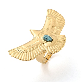 Eagle 304 Stainless Steel Adjustable Rings for Women, with Synthetic Turquoise Beads