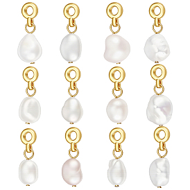 12Pcs Natural Baroque Pearl Keshi Pearl European Dangle Charms, Nuggets, with Brass Findings