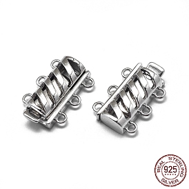 925 Sterling Silver Box Clasps, Multi-Strand Clasps, with 925 Stamp, Rectangle