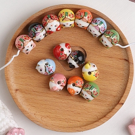 Handmade Porcelain Beads, Maneki Neko
