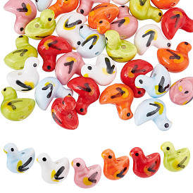 SUPERFINDINGS 30Pcs 6 Colors Handmade Porcelain Beads, Famille Rose Style, Pigeon
