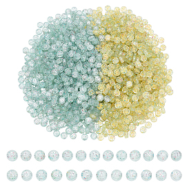 CHGCRAFT 2 Colors Plating Transparent Acrylic Beads, with Glitter Powder, Metal Enlaced, Flat Round with Letter