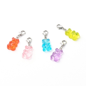 Resin Pendants, with Zinc Alloy Lobster Claw Clasp and Platinum Tone Iron Loop