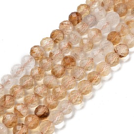 Natural Citrine Beads Strands, Faceted, Grade A, Round