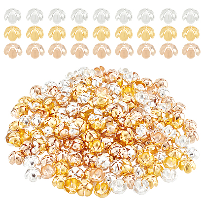 240pcs 3 couleurs 5-capuchons de perles en forme de fleur en fer à pétales