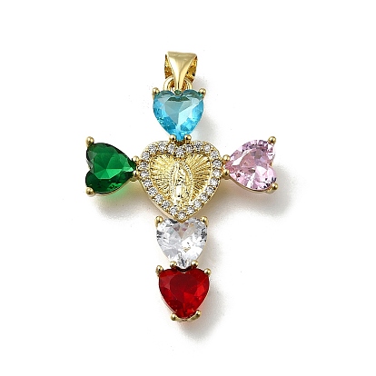 Латунные микро проложить кубического циркония подвески, крест с девственной мари, без кадмия и без свинца, стойки покрытие, долговечный