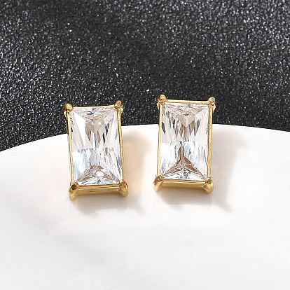 304 прямоугольные серьги-гвоздики со стразами из нержавеющей стали, ионное покрытие (ip)