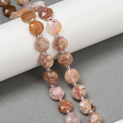 Натуральные вишневые агатовые бусины, граненый шестиугольный разрез, плоско-круглые, с бисером