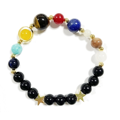 Bracelet extensible de perles rondes en pierres naturelles mélangées, bracelet étoile perles laiton, 7 bijoux chakra pour elle