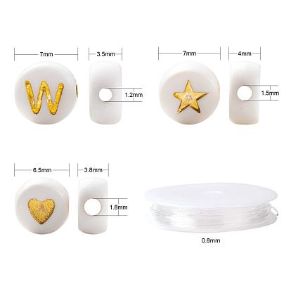 DIY Bracelet Making Kits, Including Round with Alphabet Plating Acrylic Beads, with Elastic Crystal Thread