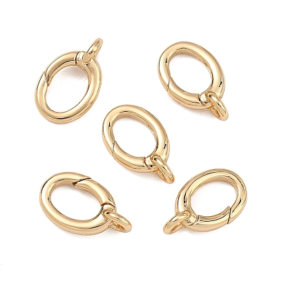 SHEGRACE Brass Spring Gate Rings, Oval, Cadmium Free & Lead Free, Long-Lasting Plated