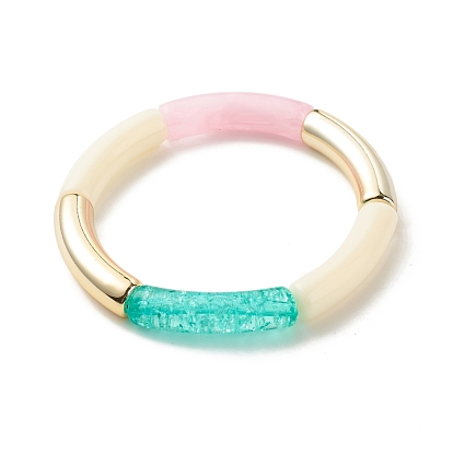 Acrylic Curved Tube Beaded Stretch Bracelet, Chunky Bracelet for Women
