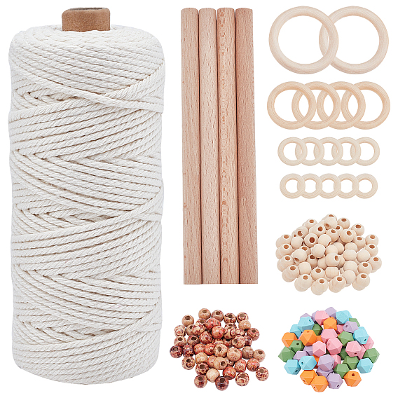 PandaHall Elite 171 Piece Wood Home Decoration Making Kits, Including Polygon & Round Beads, Round Linking Rings & Stick