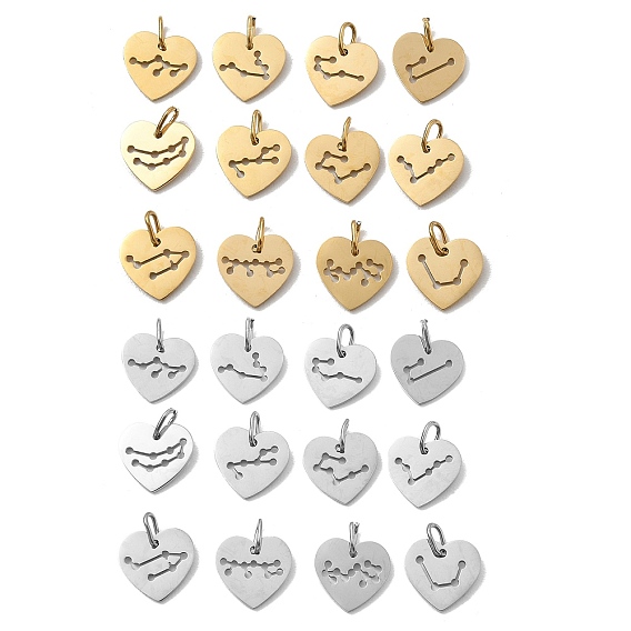 304 encantos de acero inoxidable, dijes con forma de corazón y doce constelaciones