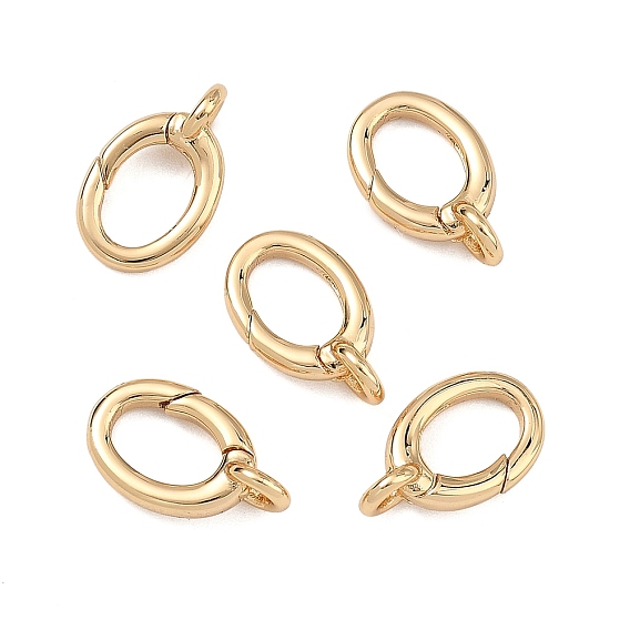 SHEGRACE Brass Spring Gate Rings, Oval, Cadmium Free & Lead Free, Long-Lasting Plated