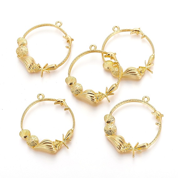 Alloy Open Back Bezel Pendants, For DIY UV Resin, Epoxy Resin, Pressed Flower Jewelry, Ocean Theme, Ring with Sea Snail