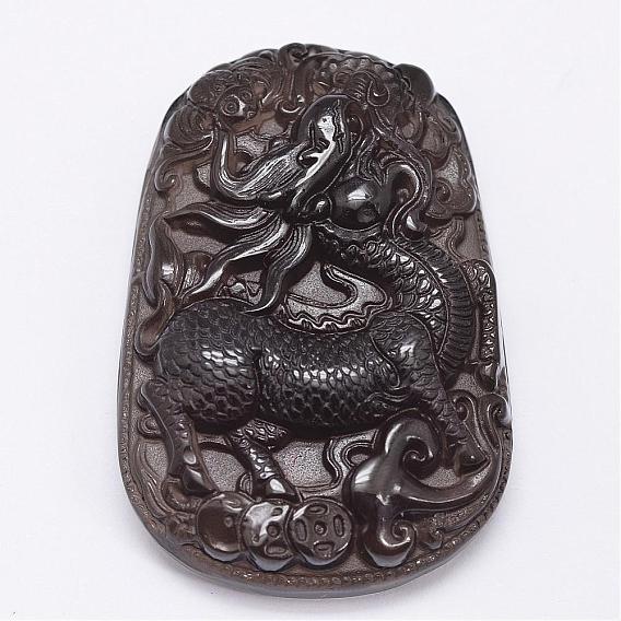 Natural Ice Crystal Obsidian Carven Pendants, Qilin