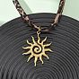 304 Женские ожерелья с подвеской в виде солнца из нержавеющей стали с леопардовым принтом и полиэстеровым шнуром, кокосового коричневый