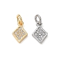 Brass Micro Pave Clear Cubic Zirconia Charms, Rhombus Charms