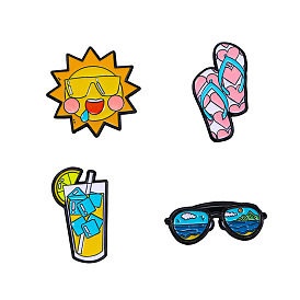 Sun Drink Glasses Alloy Enamel Badge Pins, Summer Beach Vacation Leisure Brooch, Clothes Decorations Bag Accessories