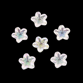 Rainbow Iridescent Plating Acrylic Cabochons, Glitter Style, Flower