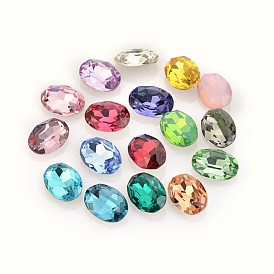 Faceted Oval K9 Glass Pointed Back Rhinestone Cabochons, Grade A, Back Plated, 18x13x7mm
