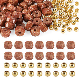 50Pcs Synthetic Goldstone Beads, Faceted, Rondelle, with 50Pcs Golden Tone Brass Solid Round Beads