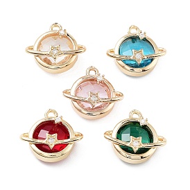 Brass Micro Pave Cubic Zirconia Pendants, with Glass, Planet with Star