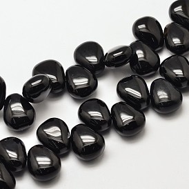 Dyed Natural Black Onyx Teardrop Beads, 18x15x10mm, Hole: 1mm