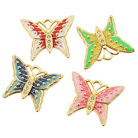 Golden Stainless Steel with Enamel and Glass Pendants, Butterfly Charms
