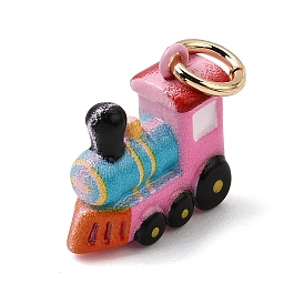 Printed Brass Charms, Cartoon Train Charms, Golden