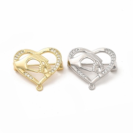 Cubic Zirconia Heart with Hand Brooch Pin, Brass Badge for Mother's Day